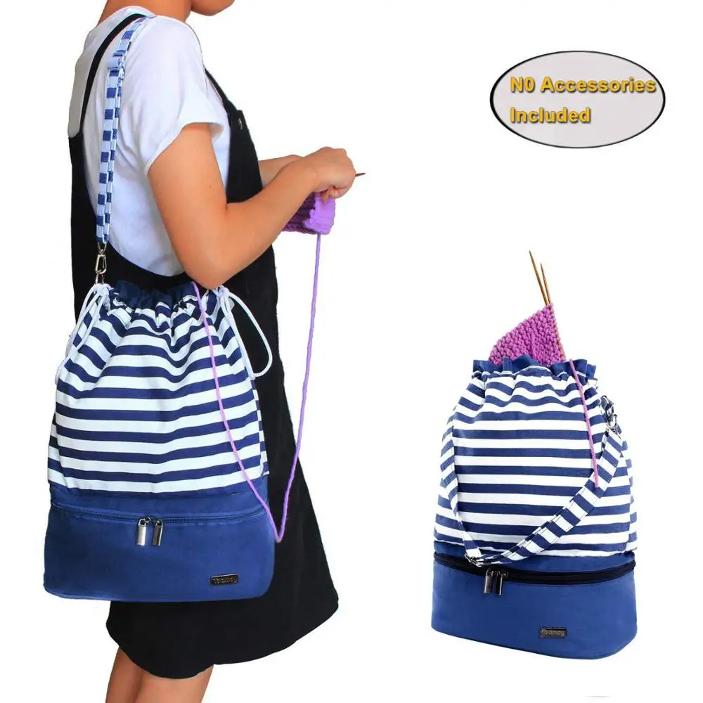 Knitting Tote Bag, Travel Canvas Project Wrist Bag for Knitting Needles, Yarn and Crochet Supplies, Lightweight, Perfect Size
