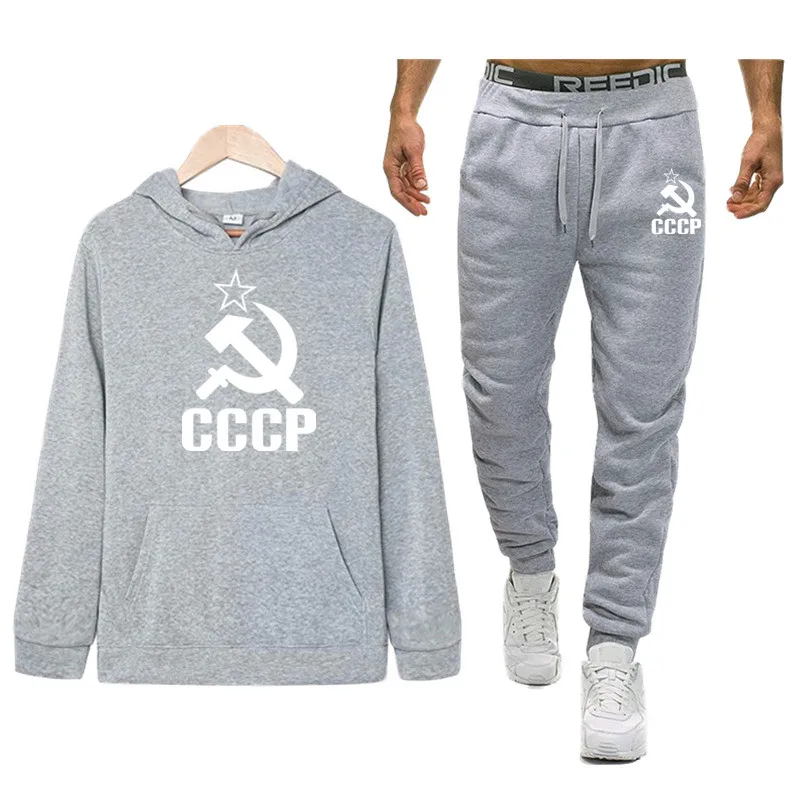 CCCP российский СССР спортивный костюм, мужское термобелье, комплекты спортивной одежды, флисовое плотное худи+ штаны спортивный костюм Masculino