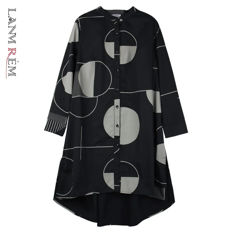 LANMREM can ship women clothes 2020 spring loose large size Skinny Long style Printing Sleeve Shirt black white tops YH821 |