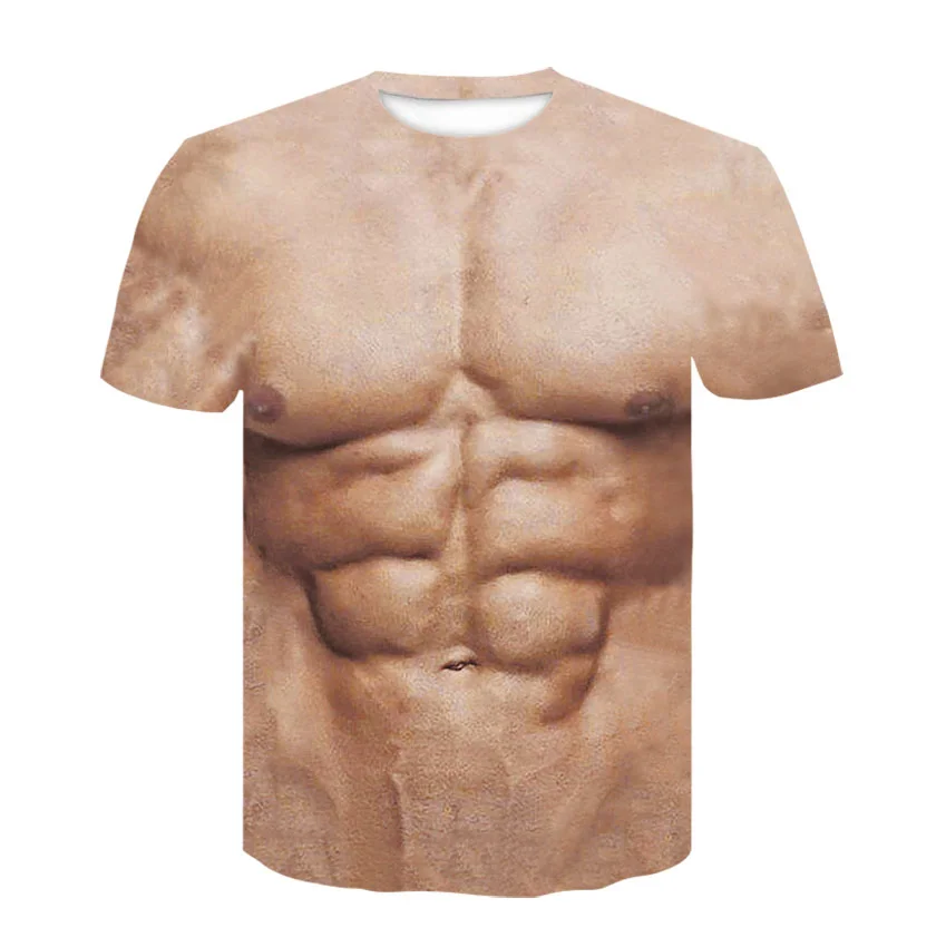 Men's 3D Art Printed Muscle Six T-shirt Short Sleeve Tee Casual Summer Fun Tees 