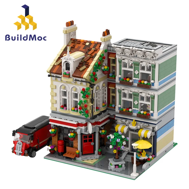 Buildmoc street views tijolos praça post office ideias especialista criador presentes de natal blocos de construção tijolos com 3716 peças brinquedos