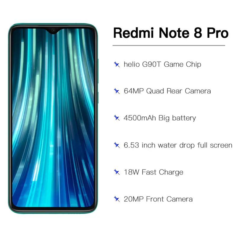 Смартфон Xiaomi Redmi Note 8 pro с глобальной прошивкой, 6 ГБ, 128 ГБ, MTK Helio G90T, 4500 мА/ч, 64 мп, четыре камеры заднего вида, 6,53 дюйма, 18 Вт, NFC