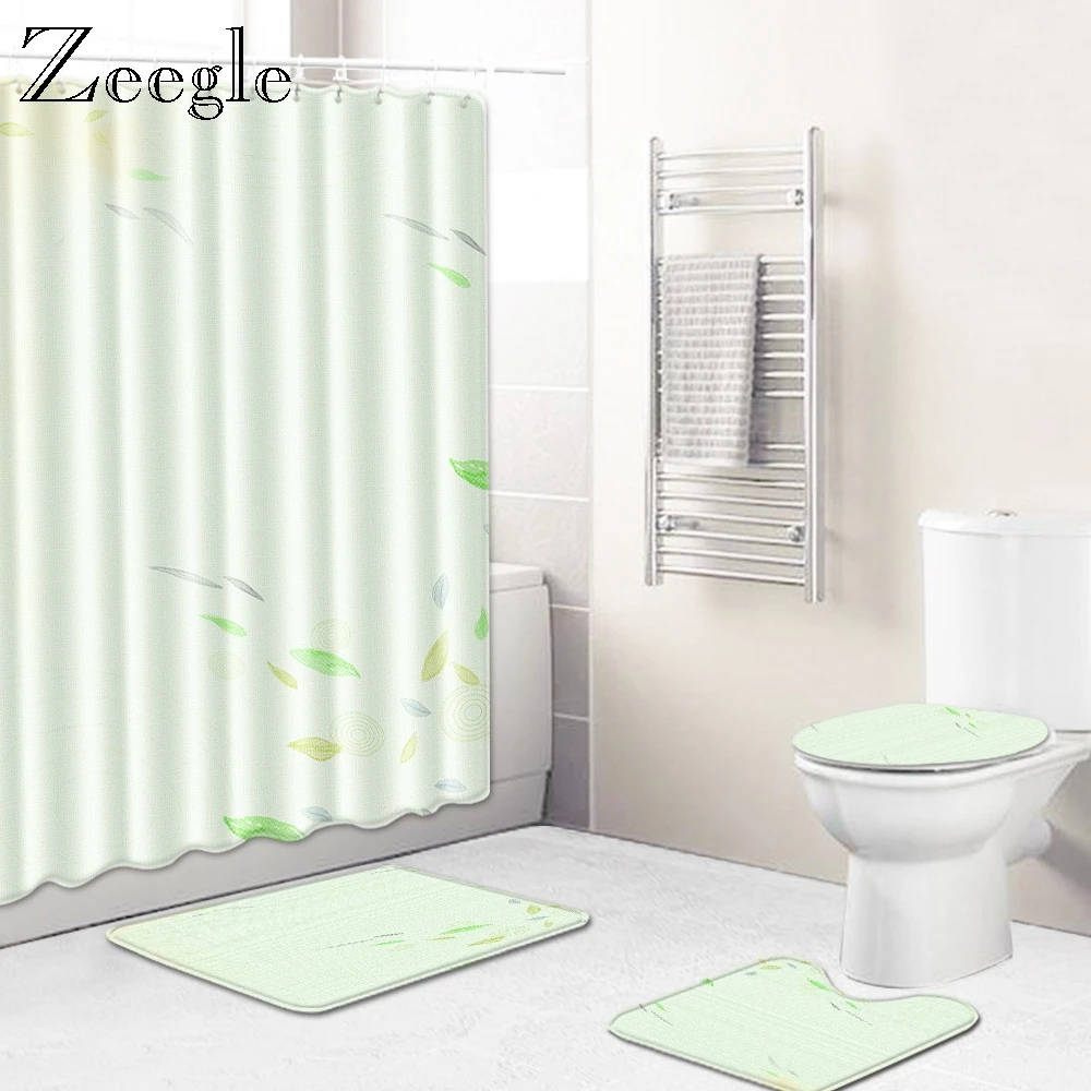 Zeegle 4 шт. Набор ковриков для ванной фланелевый коврик для туалета моющийся коврик для ванной и душа Впитывающий Коврик для туалета водонепроницаемый занавес