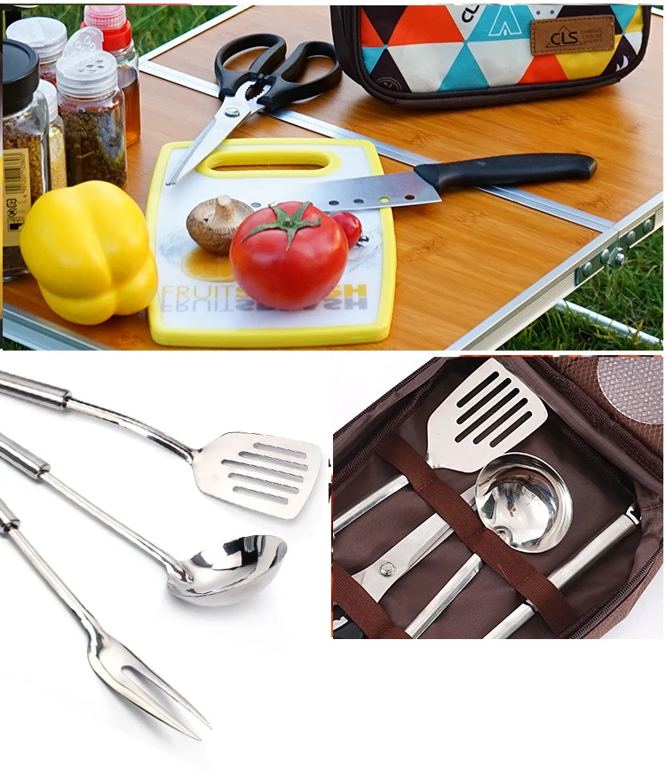 Gadgets de Aço Conjunto Portátil Inoxidável Peça Cozinha Ferramentas Acampamento Panelas Tote Piquenique Bolsa 201 7 16 Conjunto portátil 201 gadgets de aço inoxidável