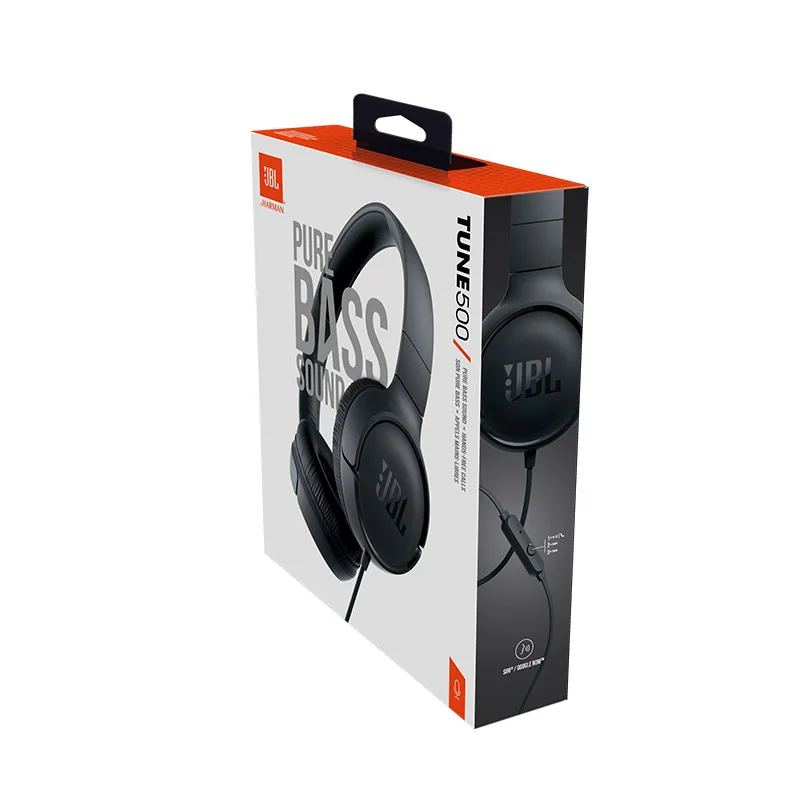 Original JBL T500 Wired Pure Bass Headphone Sports Game Gym Headset Foldable Earphone 1 button Remote Light with Mic for iPhone