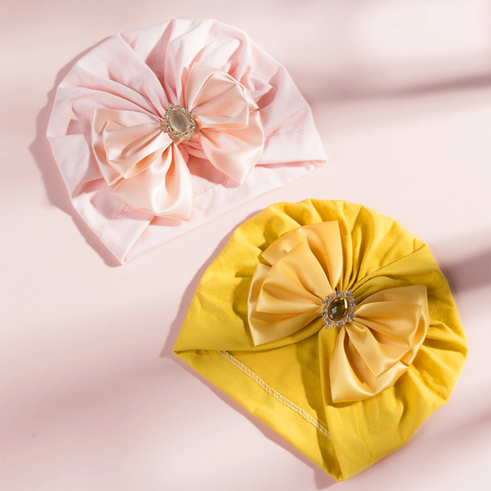 Baby Hat Infant Baby Girls Turban Cap, Shiny Crystal Beanie Hat Stretchy Bonnet Headwraps with Bow Knot 0-2Years