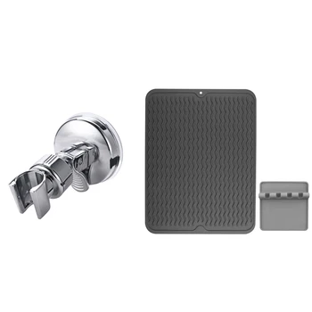 

1 Pcs Adjustable Shower Head Holder Handheld Shower Bracket & 2 Pcs Silicone Dish Drying Mat Heat Resistant Drying Mat
