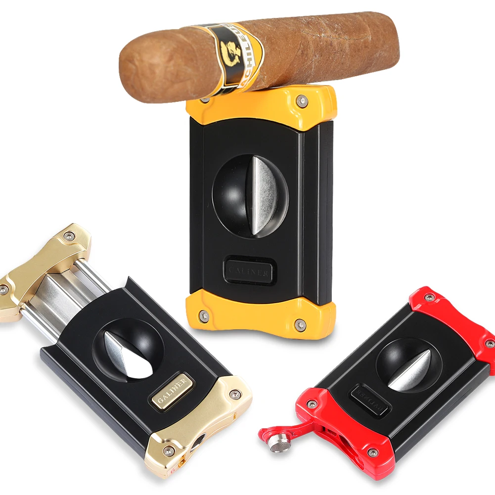Galiner Black Cigar Cutter Puncher Stainless Steel V-Cutter Luxury With Gift Box 