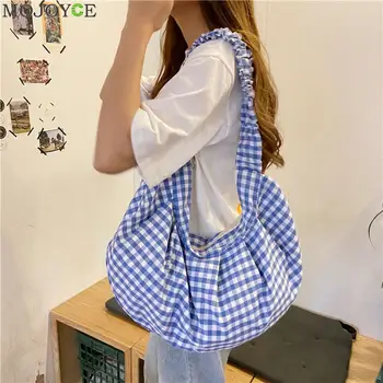 

Youth Ladies Simple Versatile Bag Women Canvas Hobos Handbag Plaid Ladies Simple Shoulder Crossbody Dumpling Bag