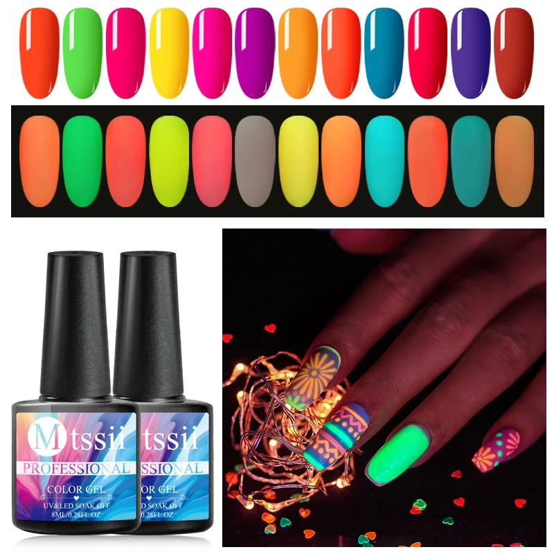 

Mtssii Nail Gel Fluorescent Luminous Gel Nail Varnish UV Glow In The Dark Gel Nail Polish Lacquer Top Base Coat Primer Varnish