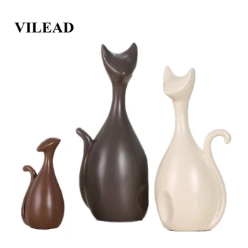 

VILEAD 3Pcs/Set Ceramic Happy Cat Family Figurines Creative Simplicity Abstract Modern Ornament Sweet Animal Home Decor Gifts