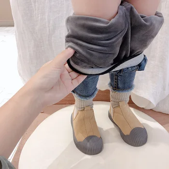 

2019 Winter New Children Pants Girls Letter Plus Velvet Denim Pants