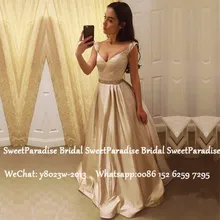 Атласные длинные платья для выпускного вечера цвета шампанского с бусинами сексуальное вечернее платье трапециевидной формы с глубоким v-образным вырезом vestido de festa