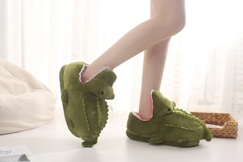 

fashion Crocodile Unisex Winter Indoor Slippers Women Men Warm Cotton Shoes Anti Slip Slip On Lazy Home Shoes For Lovers Couple