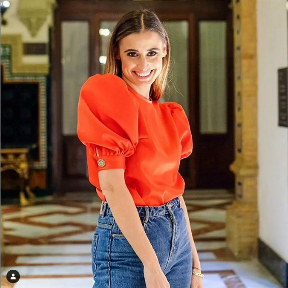 

Elegant Vintage Womens Short Puff Sleeve See-through Mesh Sheer Crop Tops Ladies Sexy Slim Fit Shirt Blouse Tank Tops