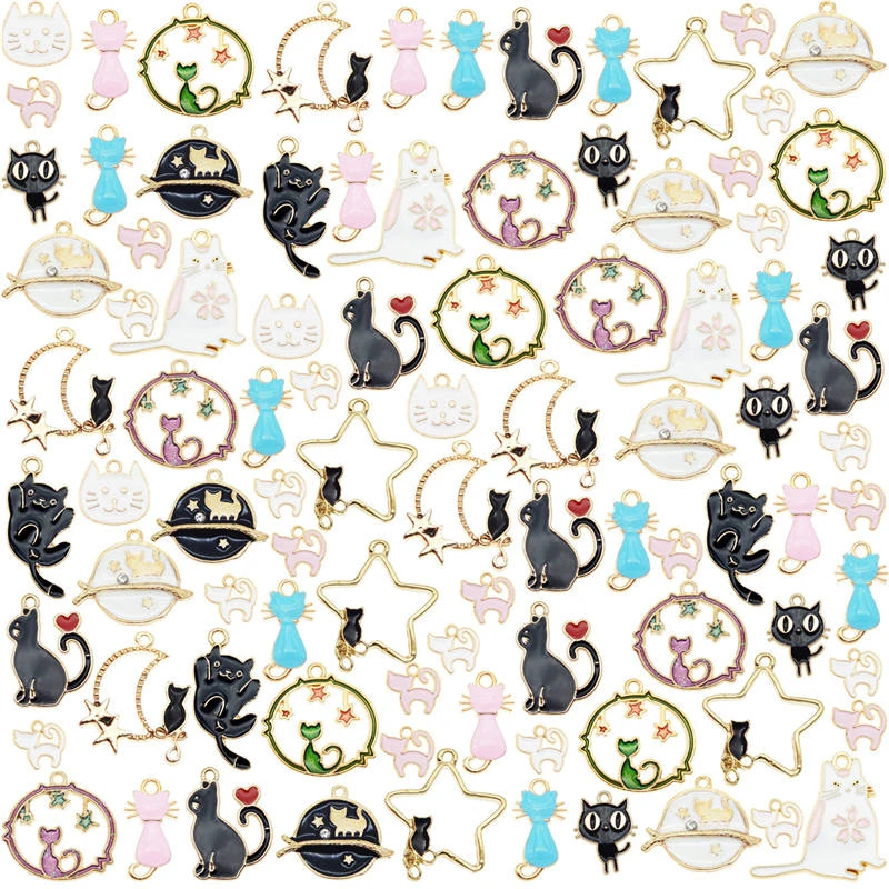 

Julie Wang 15PCS Enamel Cat Charms Mixed Styles Alloy Animal Pendants Bracelet Earrings Jewelry Making Accessory