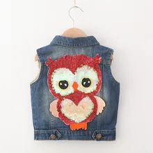 Детская одежда в Корейском стиле; сезон весна-осень; джинсовый жилет с пайетками в виде совы для мужчин и женщин; модный детский жилет