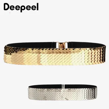 

Deepeel Metal Sequin Cummerbunds Fashion Decorative Skirt Elastic Wide Belt Decorative Luxury Women's Belt Accessories YK607