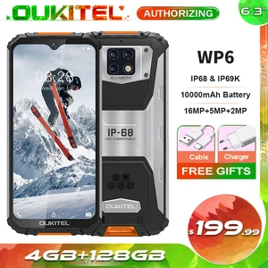 Image 1 - Oukitel wp6 4gb + 128gb 6.3 fhd + ip68 impermeável celular 16mp câmeras triplas 10000mah smartphone robusto