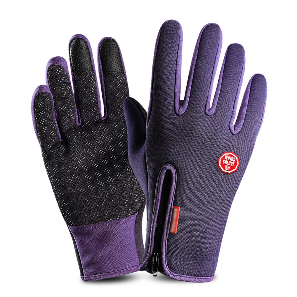 1 Pair Ski Gloves Outdoor Solid Anti Slip Snowboard Men Women Warm Sports Motorcycle Thick Full Finger Winter Riding Waterproof - Цвет: Фиолетовый