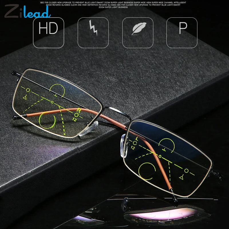 

Zilead Metal Progressive Multifocal Reading Glasses Half Frame Presbyopia Eyeglasses Hyperopia Eyewear With Bag Unisex+1.0to+4.0
