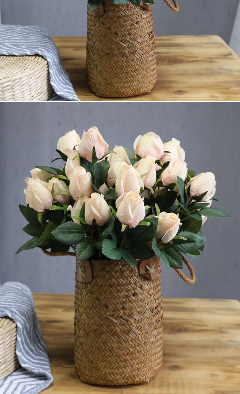 JAROWN Artificial Flower 9 Head Rose Bouquet Continental Retro Fake Flower Wedding Home Decoration Bouquet Rose Bud Flores (10)