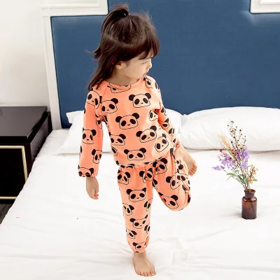 Orange Пижама детская для детей из двух предметов, хлопковые пижамы унисекс с изображением панды на весну и осень для девочек пижама для девочки - Цвет: Orange