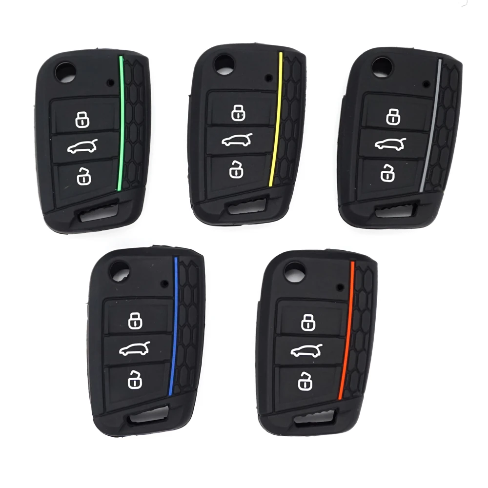 Cocolockey-funda de silicona para llave de coche, cubierta de 3 botones para mando a distancia, plegable, para Skoda Golf 7 MK7