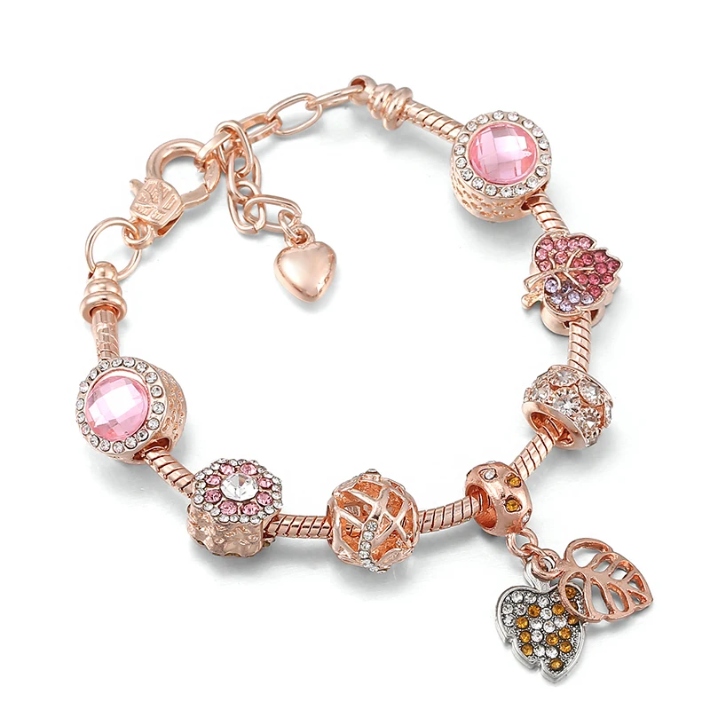 

Yexcodes Rose Gold Leaf Charm Bracelet With Petal Beads Suitable For Fine Bracelets Women’s Party Jewelry Dropshipping
