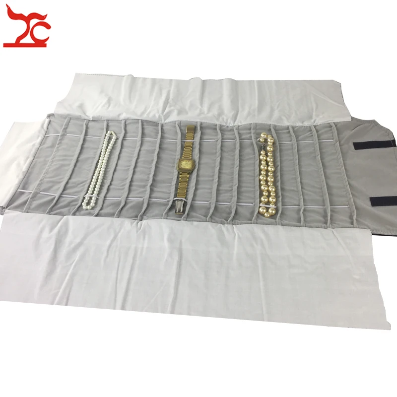 Large Capacity Velvet Jewelry Organizer Travel Roll Bag Foldable Necklace Watch Earrings Ring Chain Display Storage Showcase Bag