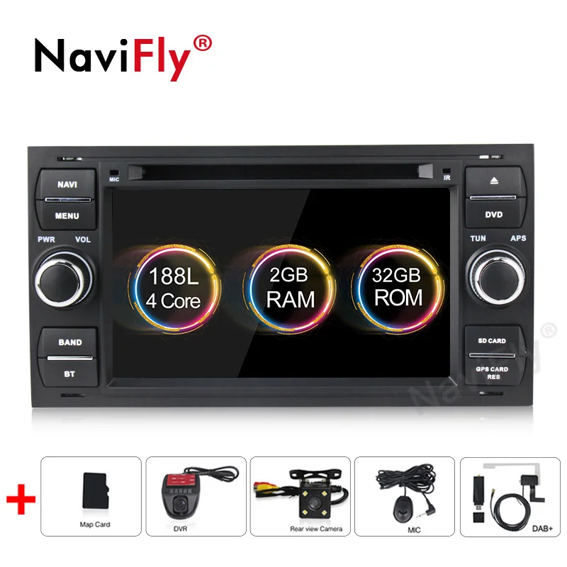 Navifly Android 9,1 четырехъядерный 32G rom Автомобильный мультимедийный плеер для Ford Focus Kuga Transit серебристый с бесплатной доставкой 4G wifi RDS BT - Цвет: camera dvr dab
