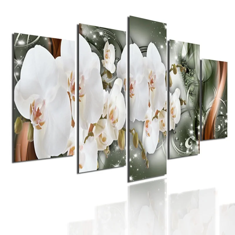 

Modular HD Printed 5 Panel Beautiful White Flowers Canvas Painting Posters Home Decor Print Wall Picture For Living Room