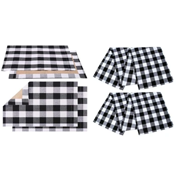 

6 Pcs Checkered Table Runner Flax Modern Plaid Design Elegant Decor for Indoor Outdoor Events Black+White