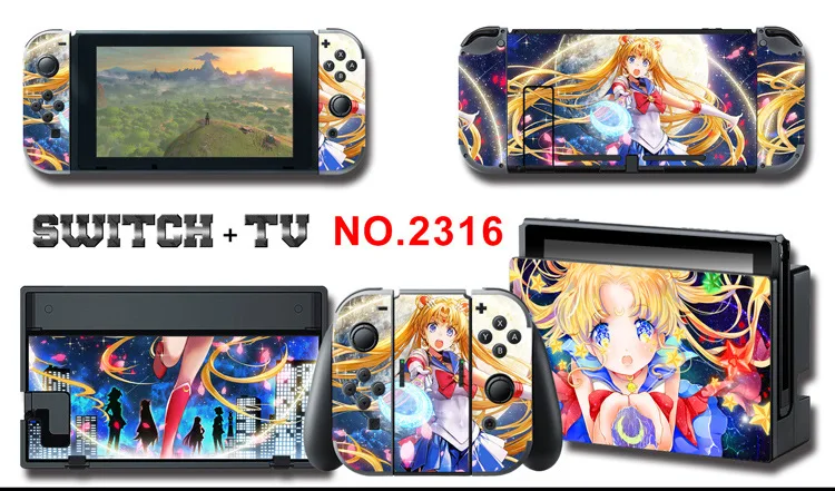 1set New Cute Anime Full Body Sticker for NS Switch Protective Cover Skin Colorful Art for Game Console Joy-Con Controller Decor