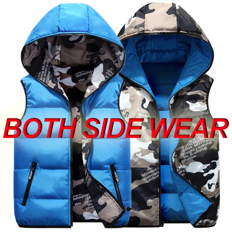 Speed Hiker Autumn Winter Vest Men Both Side Wear Thicken Warm cotton-padded Hooded Camouflage Printed Waistcoat M-5XL