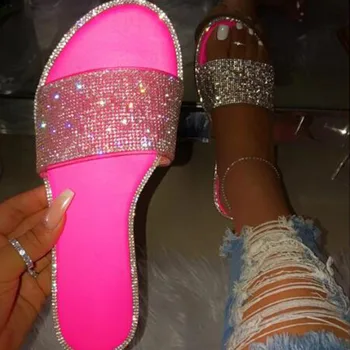 

2020 Fashion Women Sandals Snake Print Shoes woman Casual Ladies Outdoor Holiday Slipper Bling RhineStone Slip-on Shallow Flat