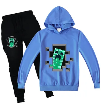 

2020 kids Boys Girls autumn suit Minecrafters Cartoon Clothes Sweatshirts Long Sleeve +trousers Christmas Shirt Game Creeper
