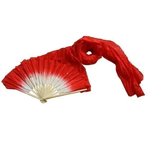 

BESTHot sale 1.8m Hand Made Belly Dance Dancing Silk Bamboo Long Fans Veils Red