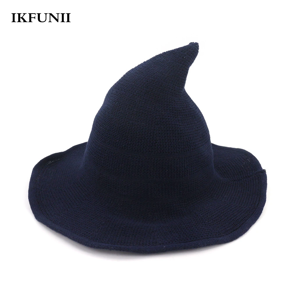 IKFUNII/вечерние вязаные шапки ведьмы для костюмированной вечеринки на Хэллоуин; складные ведерки; шляпы с большими полями; шляпы от солнца для сцены
