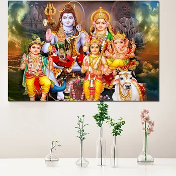 

Shiva Parvati Ganesha Indian Art Hindu God Figure Canvas Painting Religious Poster Print Wall Picture for Living Room Cuadros