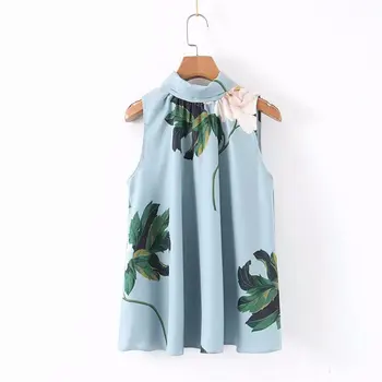

2019 new women elegant floral print casual smock blouses ladies sleeveless back bow tied chic shirts leisure chemise tops LS4074