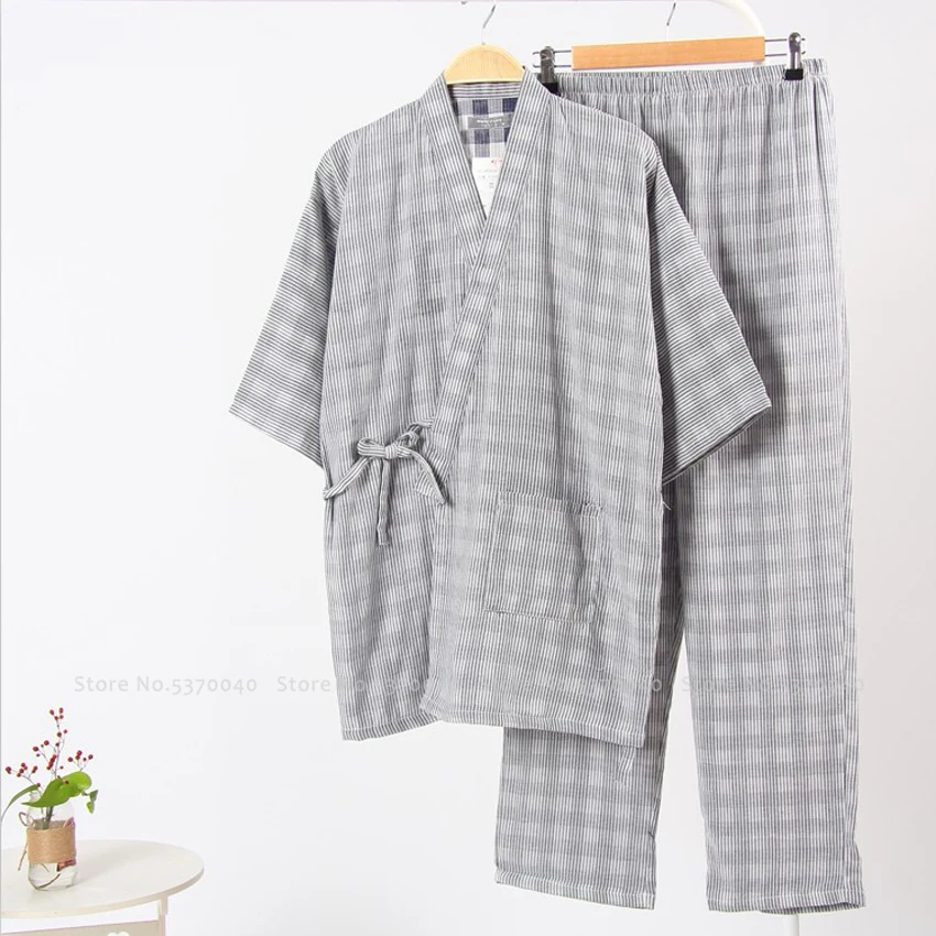 Мужские японские кимоно купальный халат сауна спа юката Haori Aodai домашняя ночная рубашка Hanfu хлопок Мягкий пижамный комплект футболка Топы Брюки