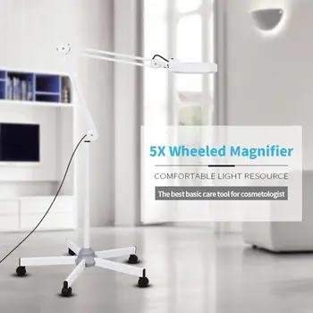 

5X LED Magnifying Floor Stand Lamp Adjustable Rolling Magnifier Glass Cold Ligth Len Facial Light For Beauty Salon Nail Tattoo