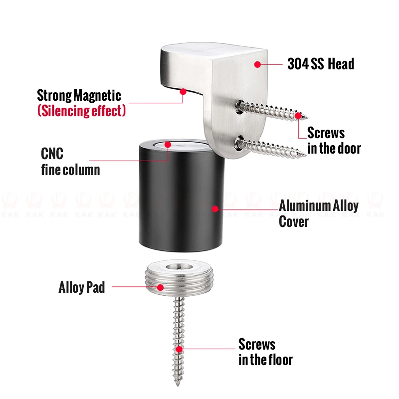 KAK 304 Solid Stainless Steel Door Stop Heavy Door Retainer Cylindrical Floating Magnetic Stopper Furniture Hardware