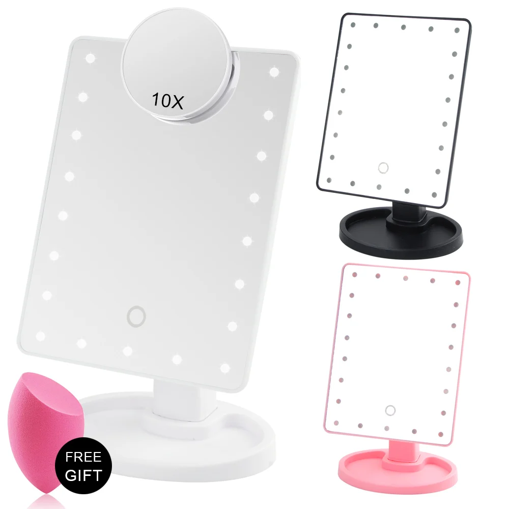 

Makeup 16/22 LED Vanity Mirror Light Cosmetic Flexible Touch Screen Magnifying Pocket Mirrors Woman Dual Power Adjustable Table