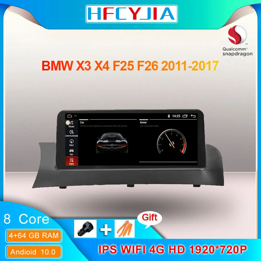

8 Core Android 10 System Car Display Stereo For BMW F25 F26 2011-2017 1920*720P IPS Touch BT 4+64GB RAM WIFI 4G Carplay Google