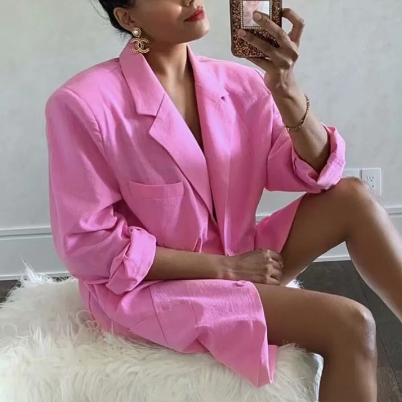 Pink Blazer Jackets Chic-Suits Cool Thin ZXQJ Girls Elegant Sexy Fashion Women Summer