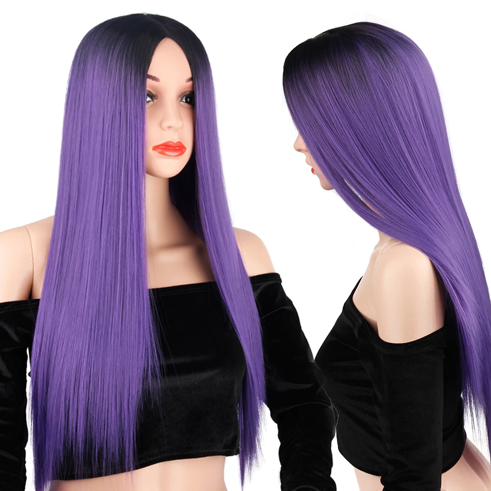 

AIYEE Long Straight Ombre Synthetic 26 Inch Wig For Women Pink/Red/Purple/Blue Middle Part Heat Resistant Cosplay Blonde Wig