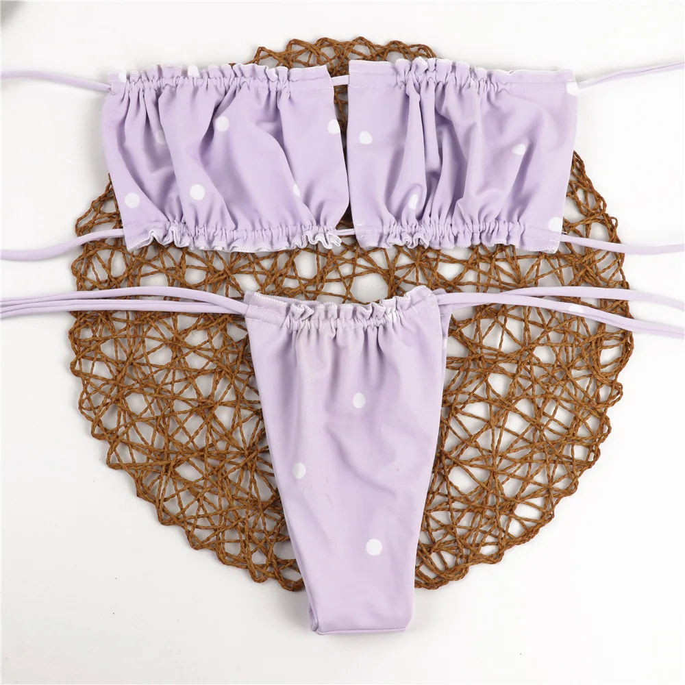 MAILLOT DE BAIN,Sexy Bikini 2020 Mujer épaules nues maillots de bain femmes solide néon violet