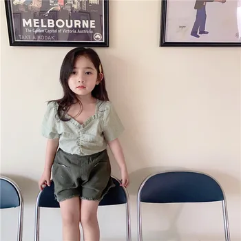 

2020 Summer New Children Baby Short Sleeve Tops with Short Pant Two Pieces Sets Toddler Girls Plaid Causal Blouse+shorts Suit